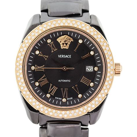 versace black ceramic diamond watch|men's gold versace watch.